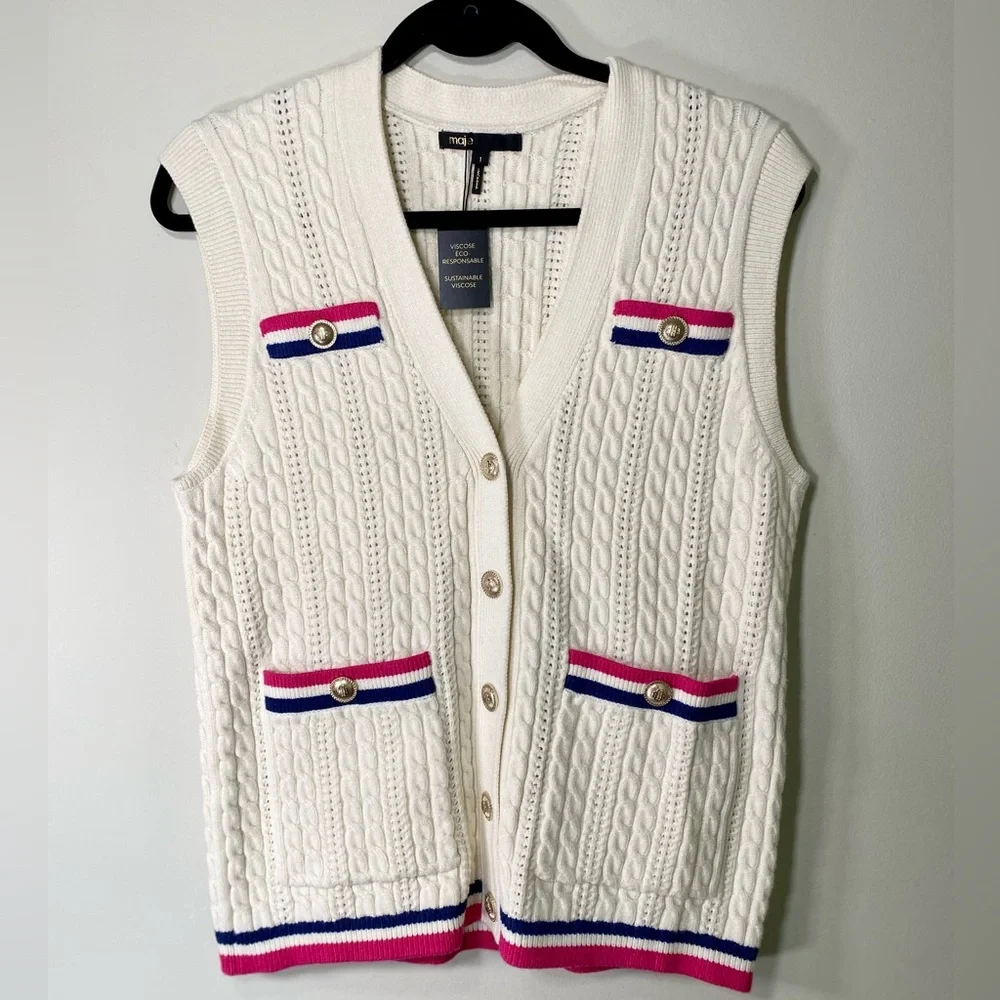 MAJE Martingale‎ Sleeveless Knitted Cardigan Sweater Vest